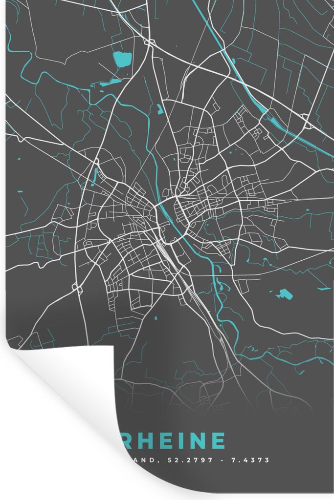 MuchoWow Wandtattoo Wandsticker Wandaufkleber Blau - Deutschland - Karte - Stadtplan - Rheine 20x30 cm Selbstklebend und Repositionierbar - Stick...