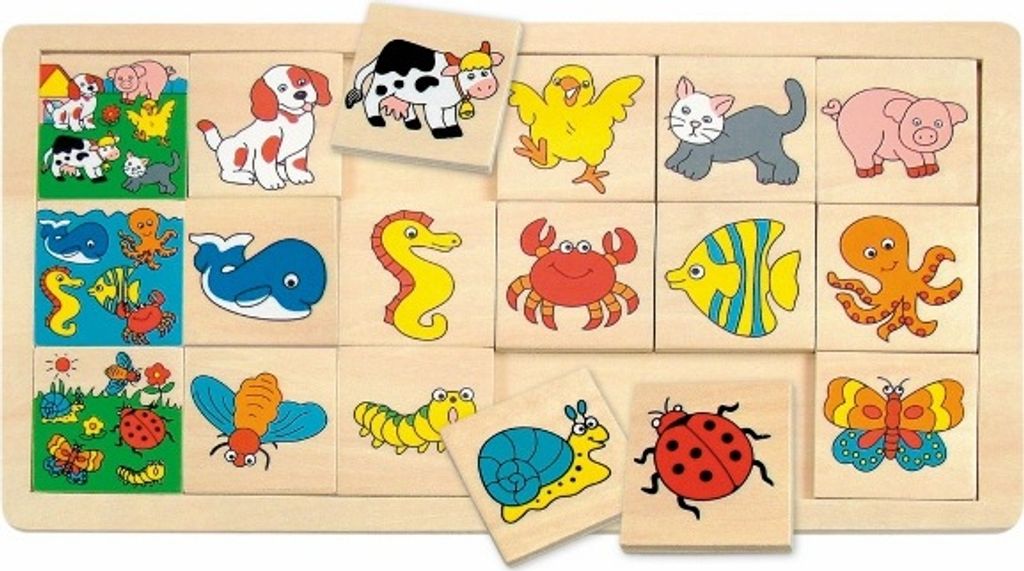 BILDER SORTIER FAMILIEN SPIEL KINDER Tier Holz Lege Puzzle Holzspielzeug