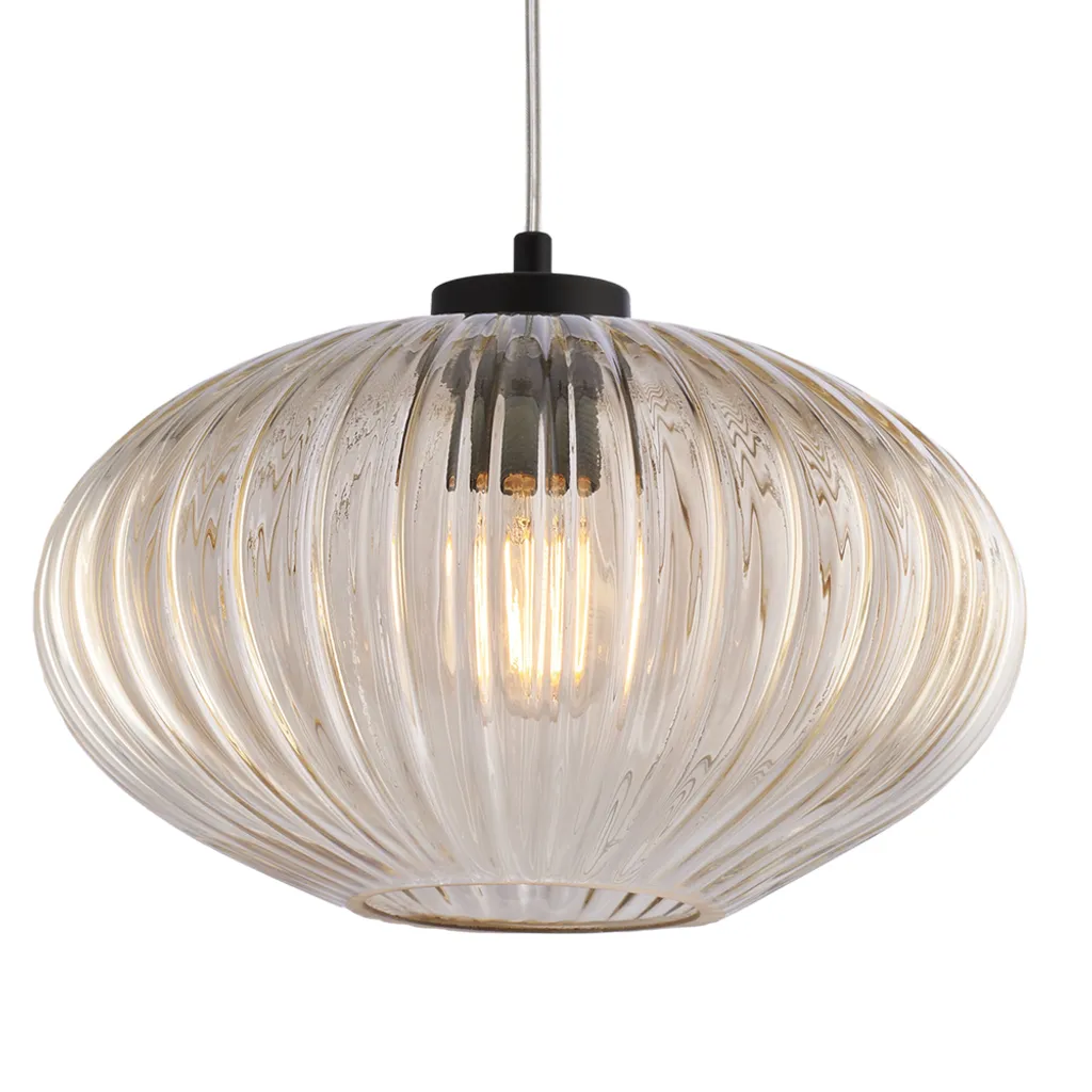 Suspension Ginger réglable avec diffuseur ambré et structure fer noir - 3