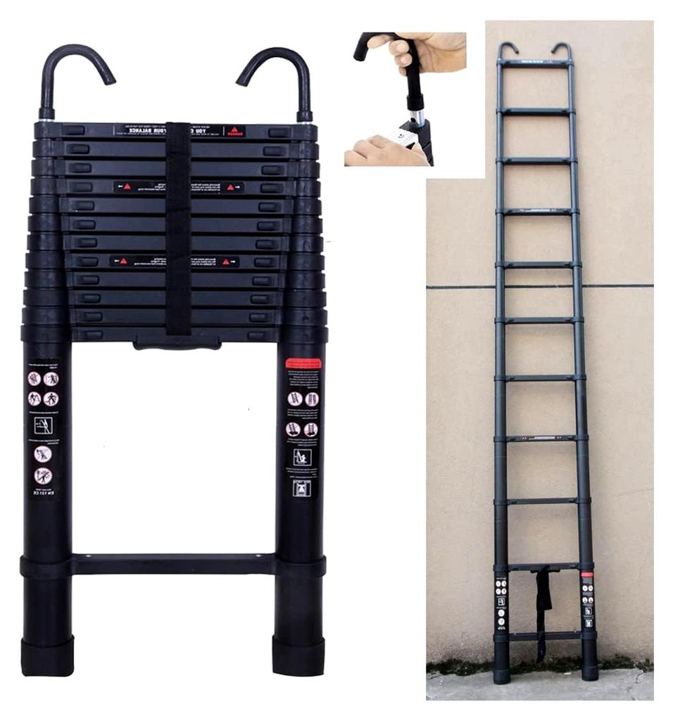Teleskopleiter 5 Meter Aluminium mit Dachhaken und 150 kg Maximalbelastung