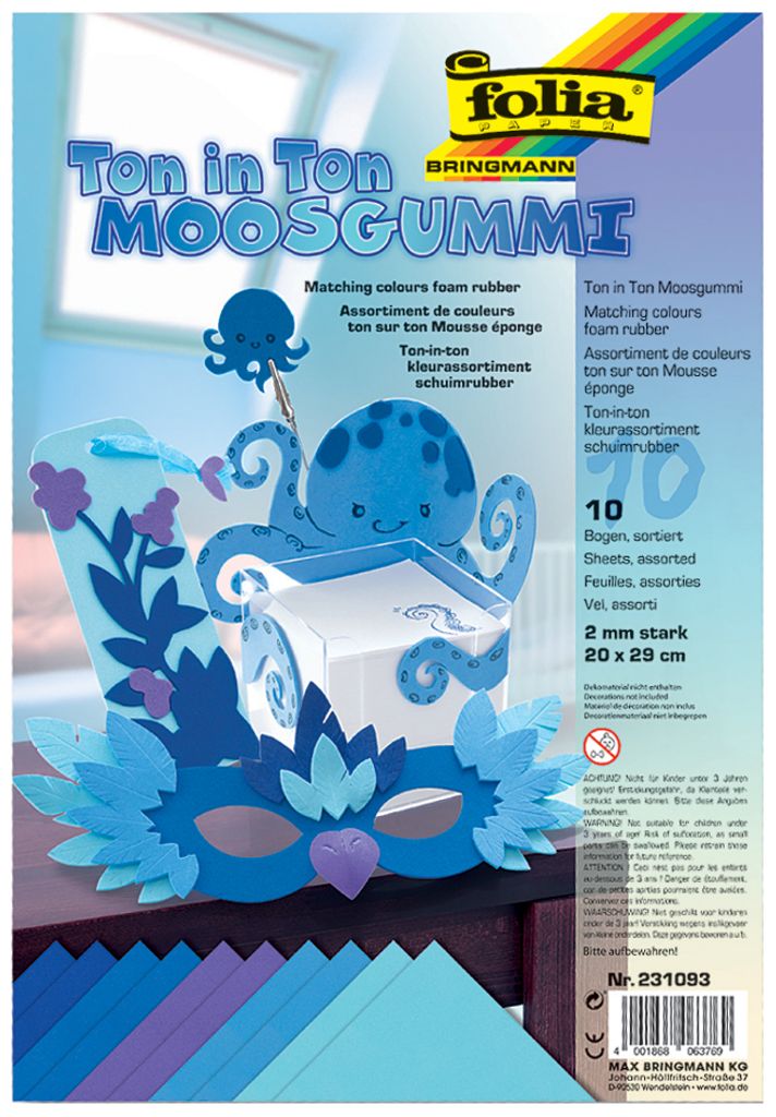 folia Moosgummi, (B)200 x (H)290 mm, TON IN TON MIX blau Immagine del prodotto 