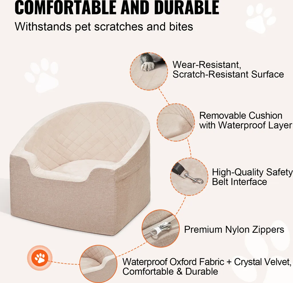 SucceBuy Seggiolino Auto Cane 25kg Impermeabile con Guinzaglio Sicurezza - 3