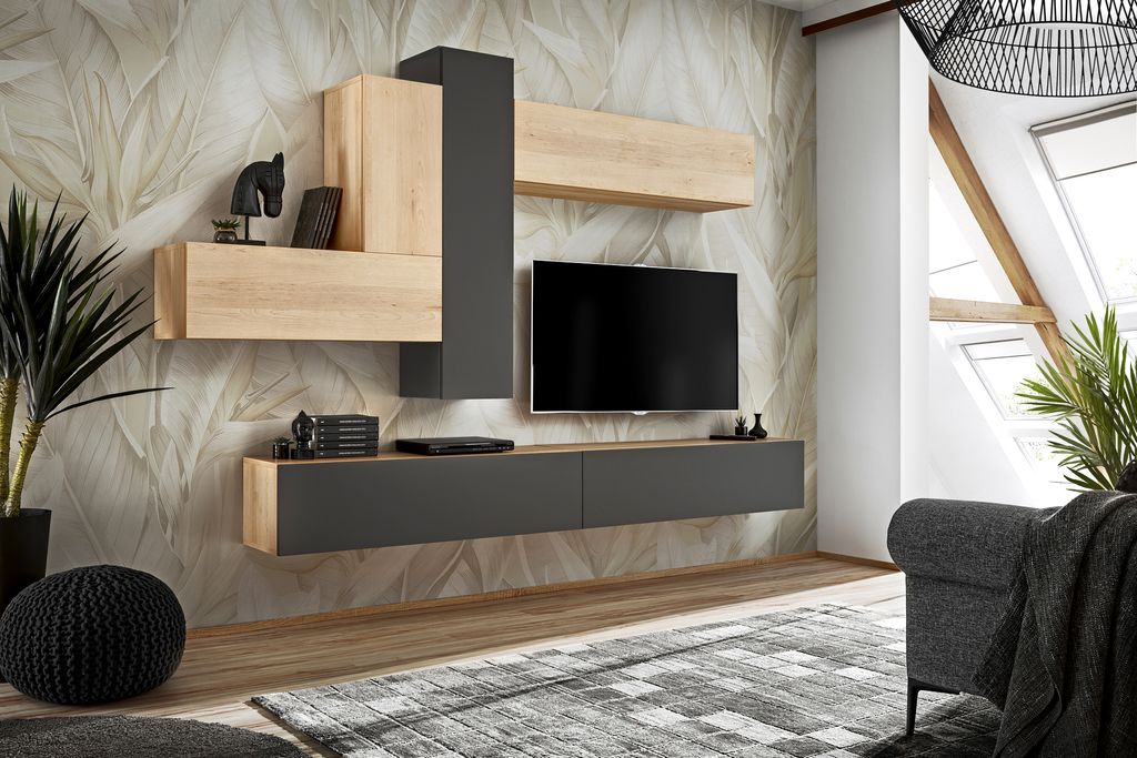DESIGN Wohnwand BRIKS 7 Schrankwand Anbauwand grifflos erweiterbar montiert