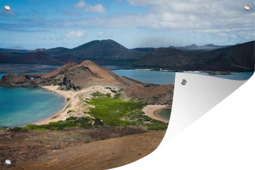 MuchoWow 60x40 cm Outdoor-Poster Gartendeko Sichtschutz Garten Poster für den Garten Eine bergige Landschaft vor der Küste von Galapagos