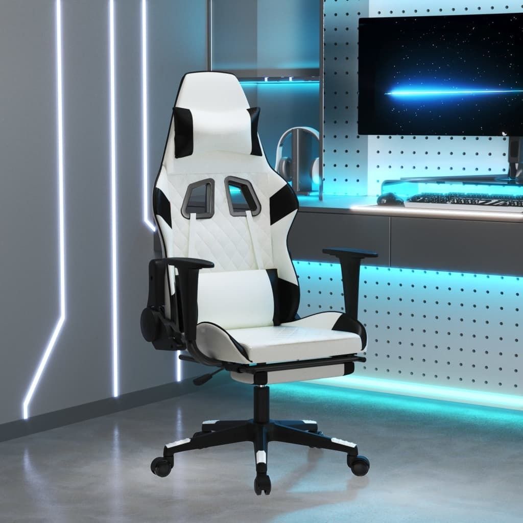 2024 Moderne Bürostühle Gaming-Stuhl mit Fußstütze Weiß und Schwarz Kunstleder 615801