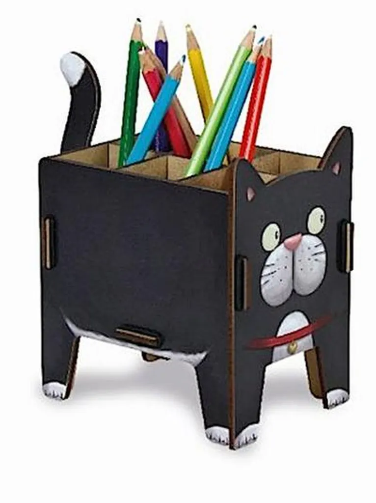 Werkhaus Vierbeiner Pot à crayons Chat en bois MDF durable recyclé