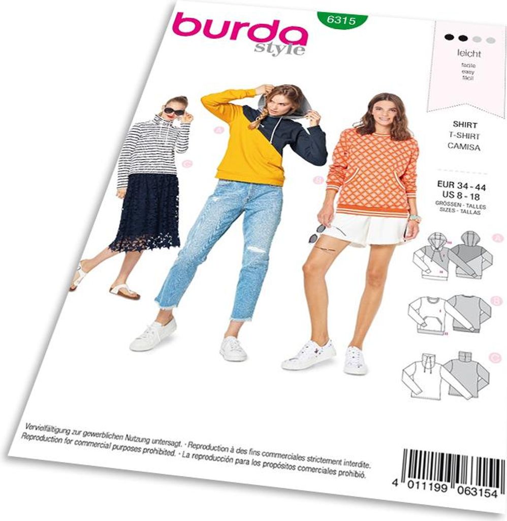 6315 Kapuzenpullover, Schnittmuster von Burda