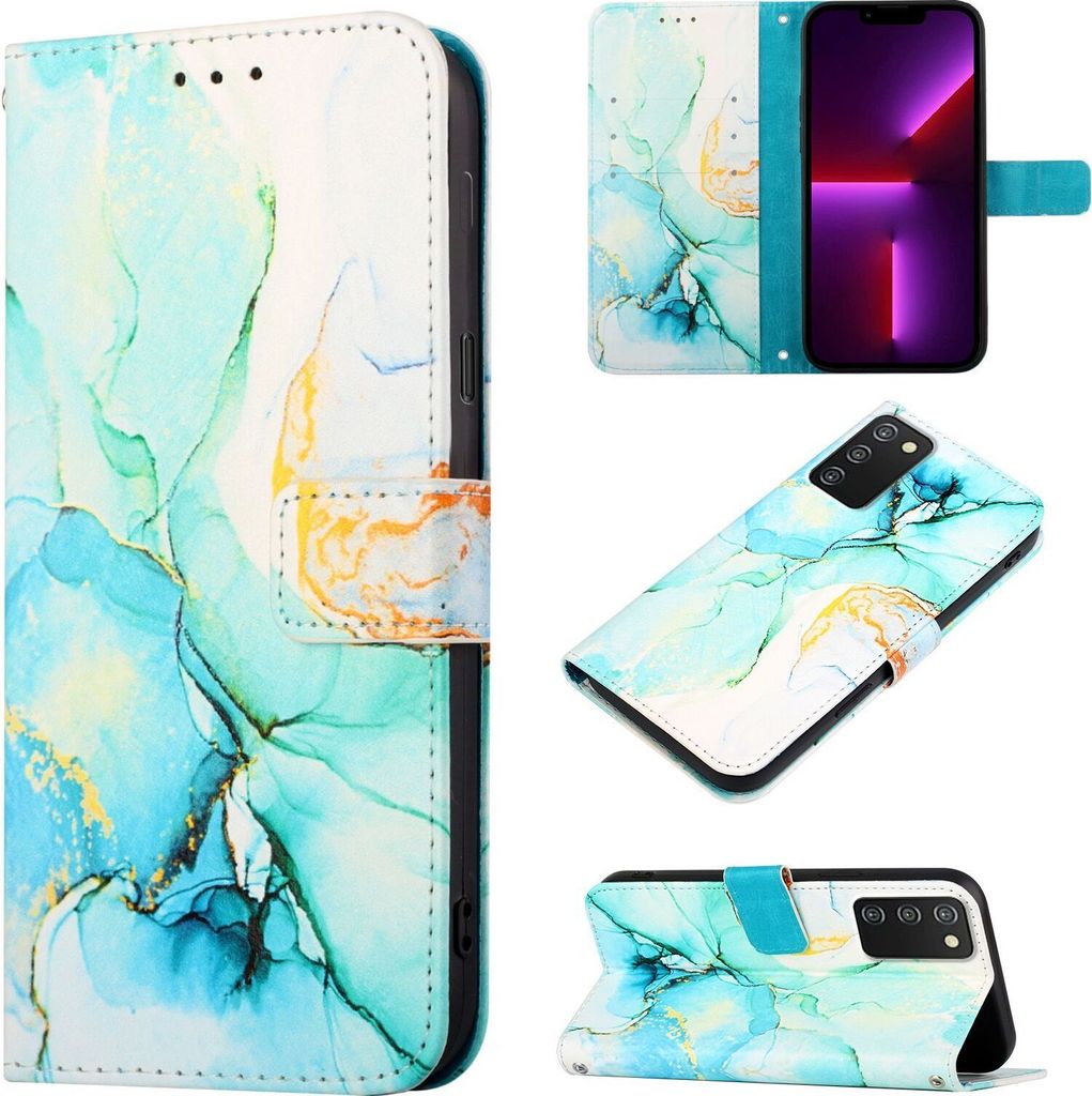 Galaxy A03S Hülle, Marmor Motiv Kunstleder Tasche Wallet Kartenfächer mit Standfunktion Klapp Schutzhülle für Samsung Galaxy A03S Grün