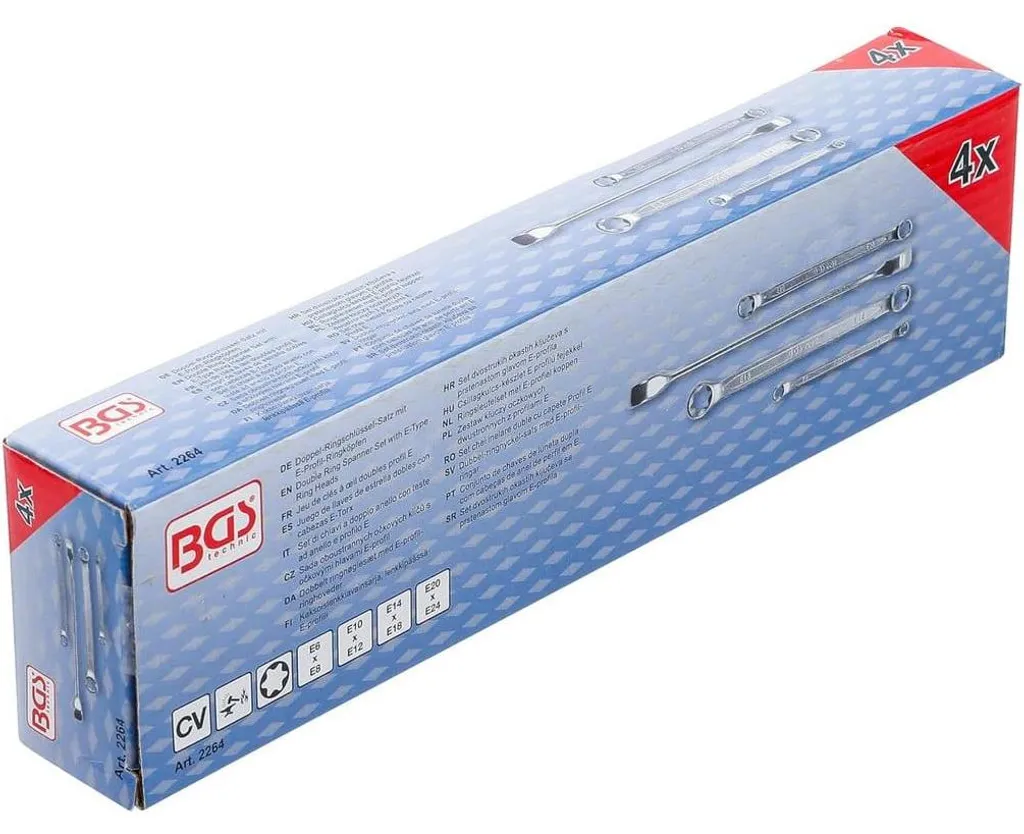 Jeu de 4 clés à oeil doubles Torx E6 à E24 en acier D-Work - 6