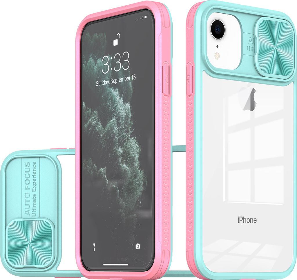 Hülle für iPhone XR Transparent TPU Bumper Schutzhülle mit Schiebe Kamera Schutz Hellblau