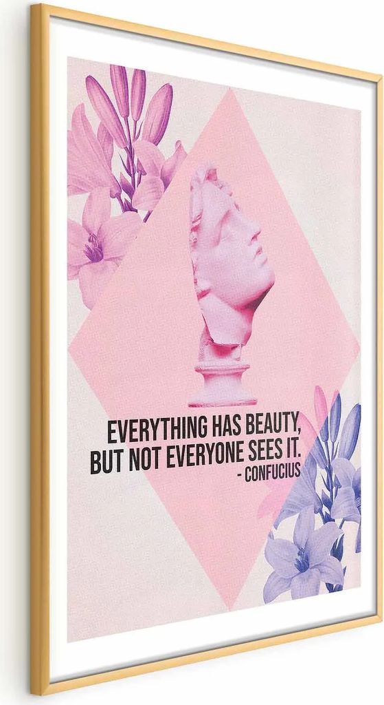 Posterpapier Poster - Confucius on Beauty - a bust in pink with flowers and a quote 40x60 cm Tiere h-A-10114-ao-a