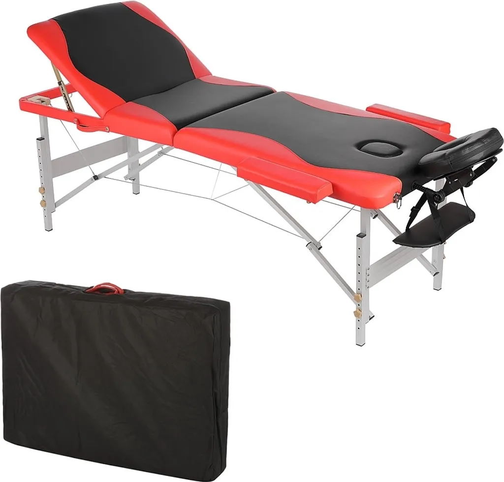 Lettino Estetica Professionale 3 Zone Alluminio Nero Rosso Design