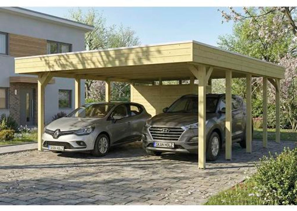 Doppelcarport SKAN HOLZ Friesland inkl. Abstellraum, Pfostenanker 546 x 708 cm kesseldruckimprägniert