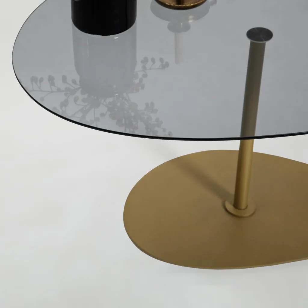 Table basse Porto 100% verre trempé gris et structure dorée de luxe 90x60 - 8