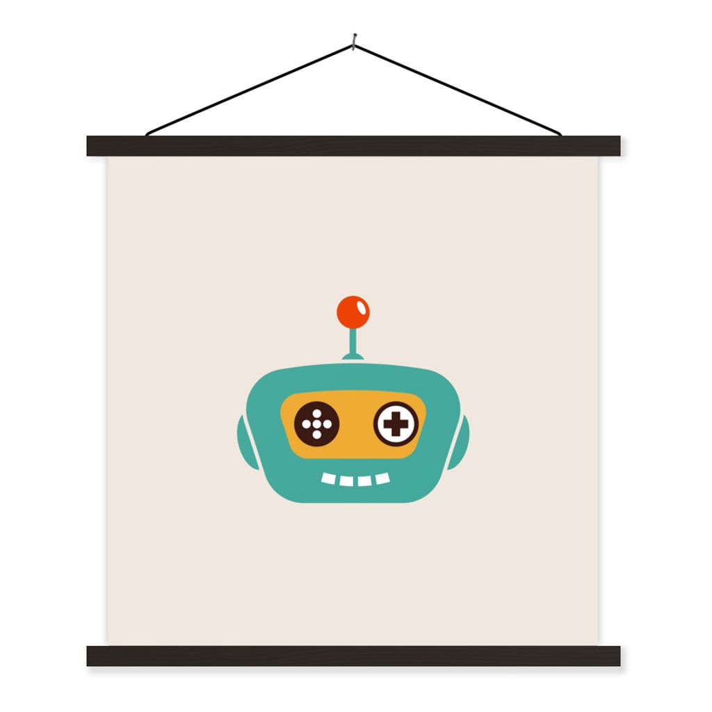 MuchoWow Textilposter Roboter - Gesicht - Antenne - Technik - Junge - Kind 60x60 cm mit schwarzem Rahmen - Posteraufhänger