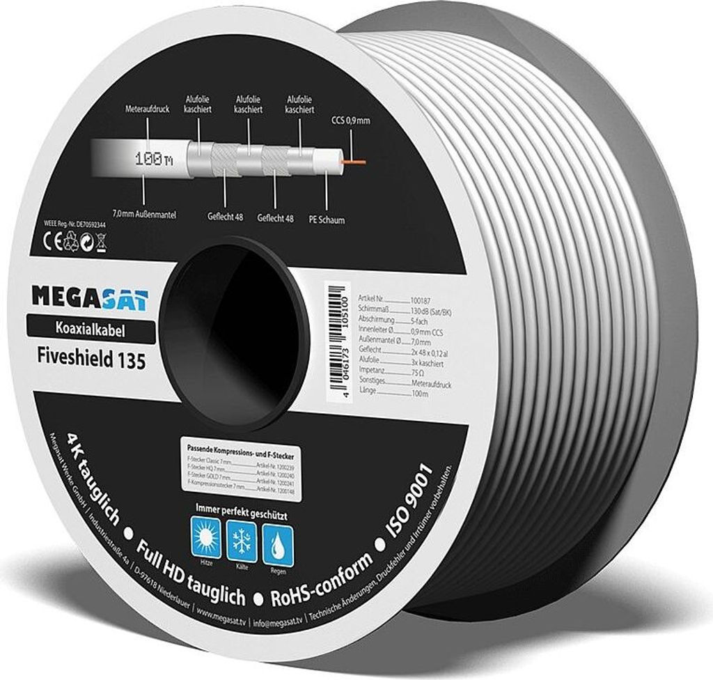 Megasat câble coaxial 130dB 5 fois blindé 100m Image du produit 