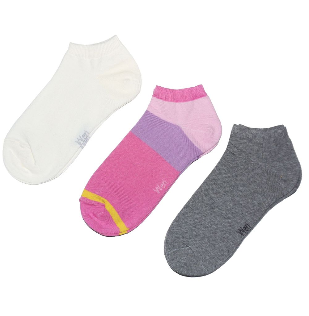 Kinder Sneaker Socken 3-er Pack aus Baumwolle Sport Modern Dunkelrosa Größe 35-38