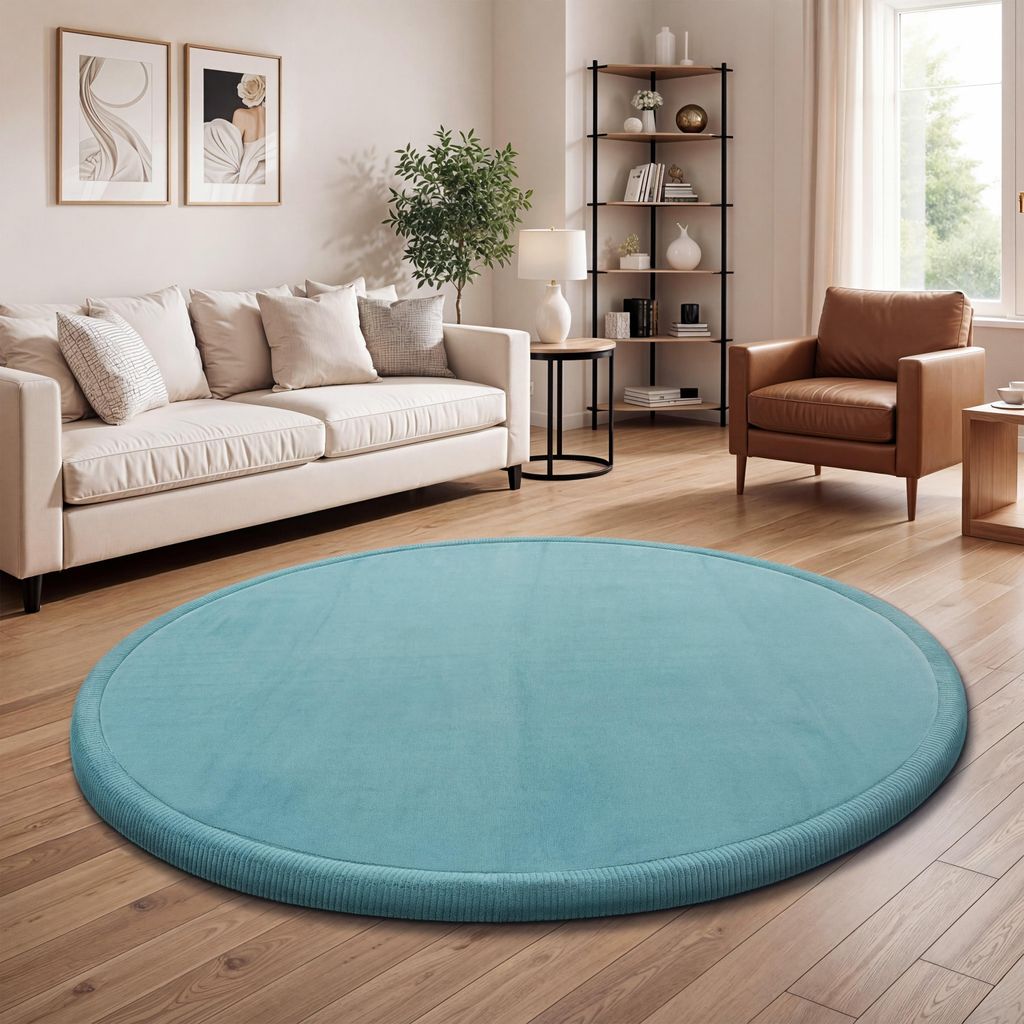 Kinderteppich Kinderzimmer Teppich Baby Spielteppich Flauschig Rutschfest Deko Grösse 200 cm Rund