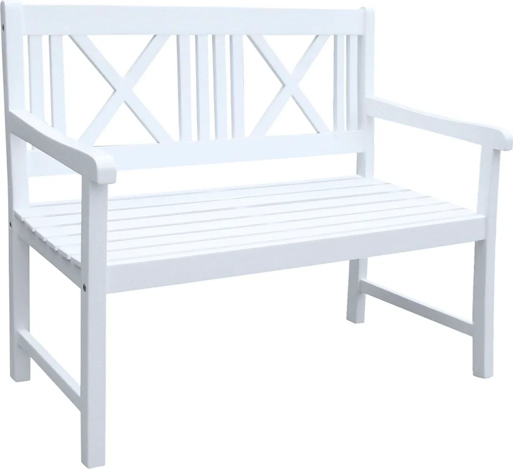 Banc extérieur 2 places en Eucalyptus blanc cérusé pour terrasse et cour