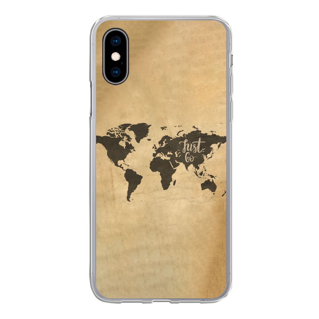 MuchoWow Handyhülle Schutzhülle Hülle für iPhone X Weltkarte - Karte - Sprichwörter Silikon Softcase Handy Hülle - Handyhülle