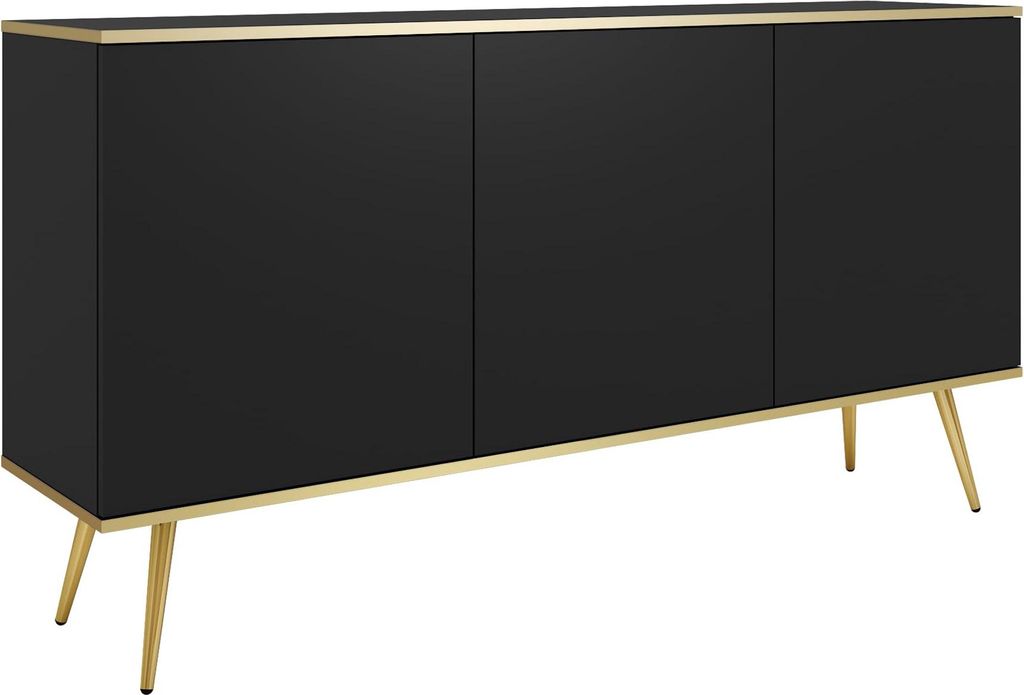 Komodee, Kommode Banff K160 - Schwarz - Goldene Beine - Breite 160 cm, Höhe 85 cm, Tiefe 39 cm
