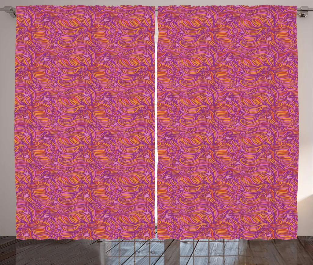 Rideaux Universels pour Salon Jaune et Violet à Motifs Cœurs 280x225 cm