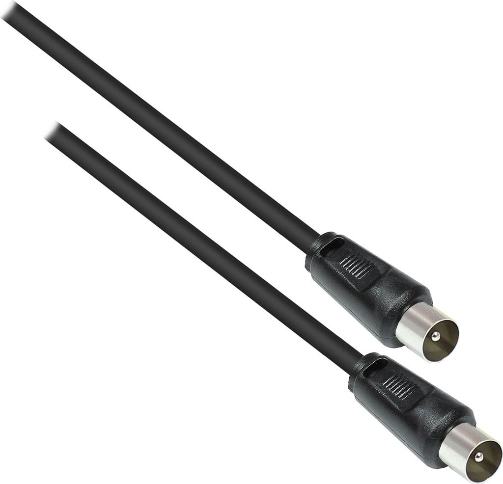 Antennenkabel, Koax/IEC Stecker beidseitig (vernickelt), 2x geschirmt ( <70dB / 75 Ohm), CCS, schwarz, 5m, Good Connections