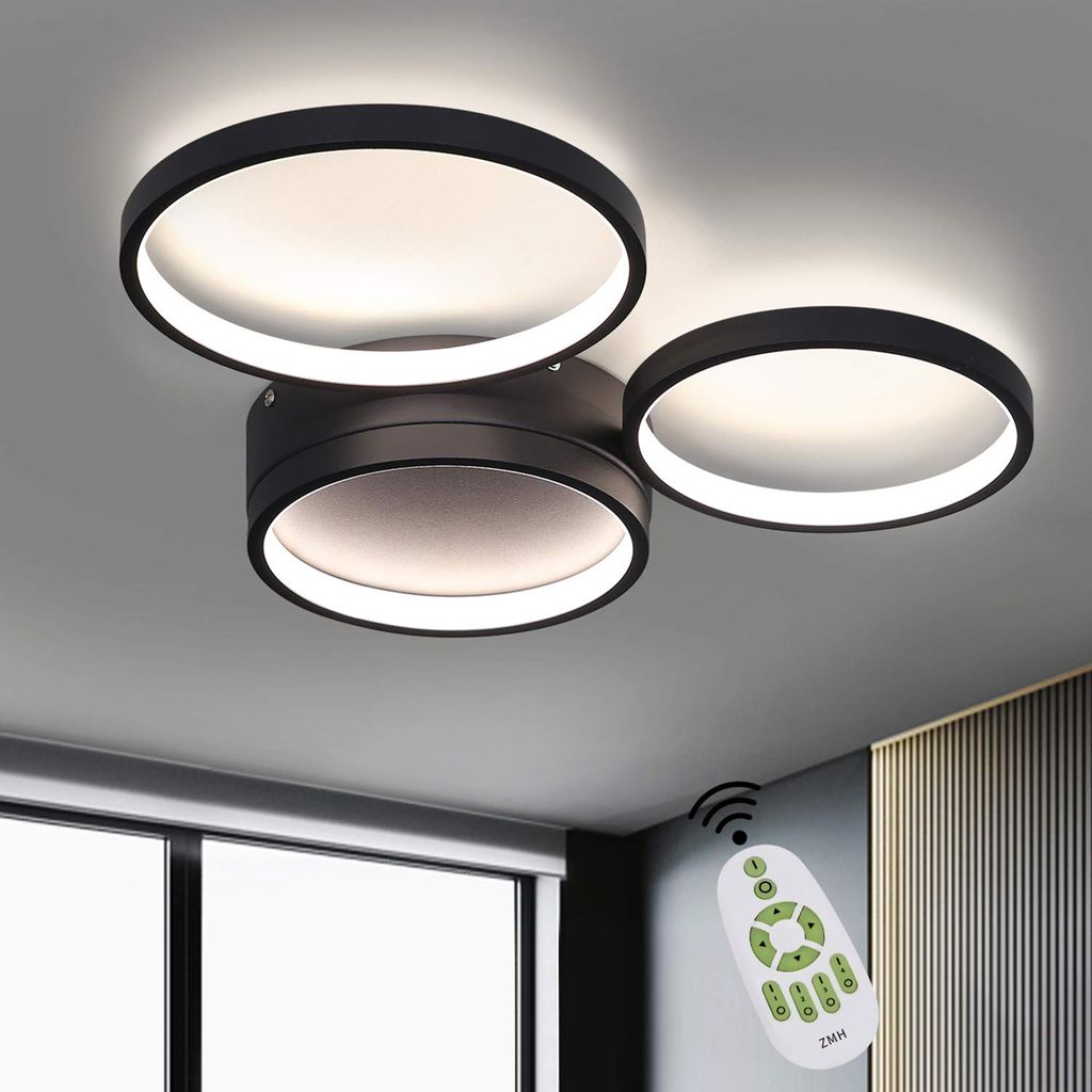 ZMH Deckenlampe LED dimmbar Wohnzimmerlampe Deckenleuchte Schlafzimmer  Schwarz 20W Modern Ring Design Deckenbeleuchtung