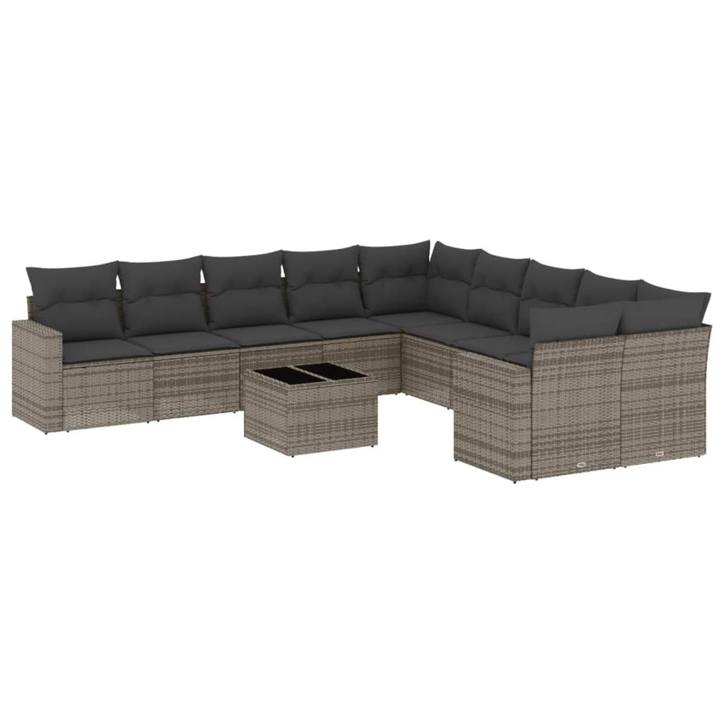 vidaXL 11-tlg. Garten-Sofagarnitur mit Kissen Grau Poly Produktbild 