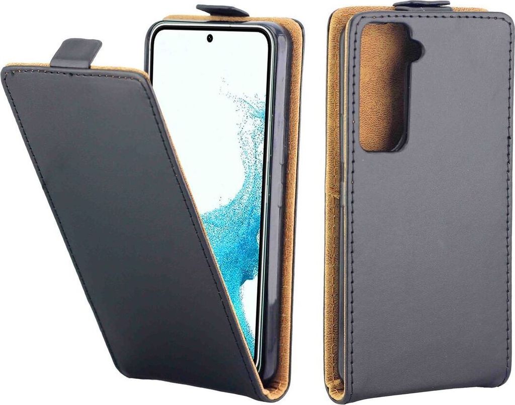 König Design Hülle kompatibel mit Samsung Galaxy S22 5G Kunstleder Handyhülle - Handy Case Schwarz
