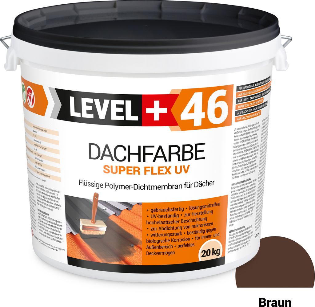 Dachfarbe elastische Sockelfarbe Dachlack UV-beständig Super Flex 20Kg Braun LEVEL+ RM46