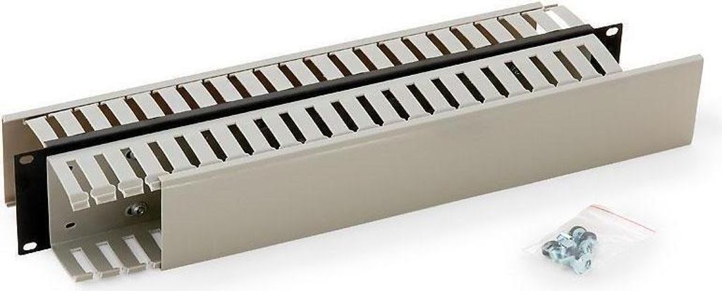 Blindplatte 2HE mit doppelseitigem Kabelkanal, schwarz, 19 Zoll