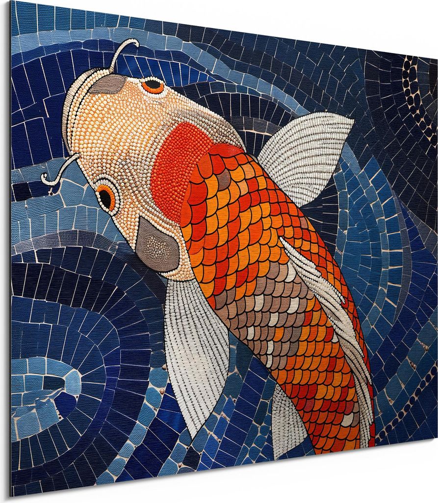 DEQORI Alu-Dibond Bild Silber 80x60 cm 'Mosaik der Wasserwelt' Wandbild Metall dünn