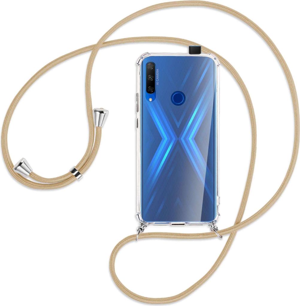 Handykette Backcover-Schutzhülle mit Band (Metall silberfarben) für Honor 9X / 9X Premium - caramel