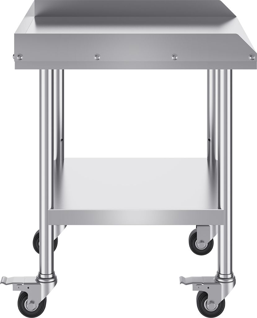 SucceBuy 24 x 24 x 30" Arbeitstisch aus Edelstahl, robuster kommerzieller Tisch zur Lebensmittelzubereitung mit Rollen, 4 Rädern und 3-seitiger Sp...