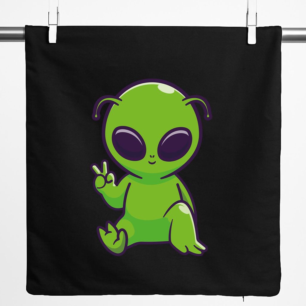 Huuraa Kissenbezug Alien Comic 40x40cm Black Baumwolle Dekokissenbezug Geschenkidee