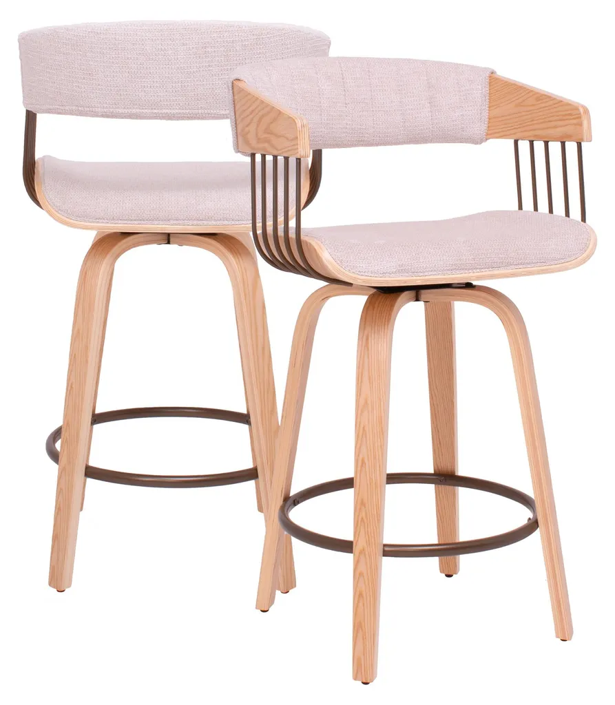 Tabouret Rembourré Colonia Beige avec Assise Pivotante en Bois - Set x2