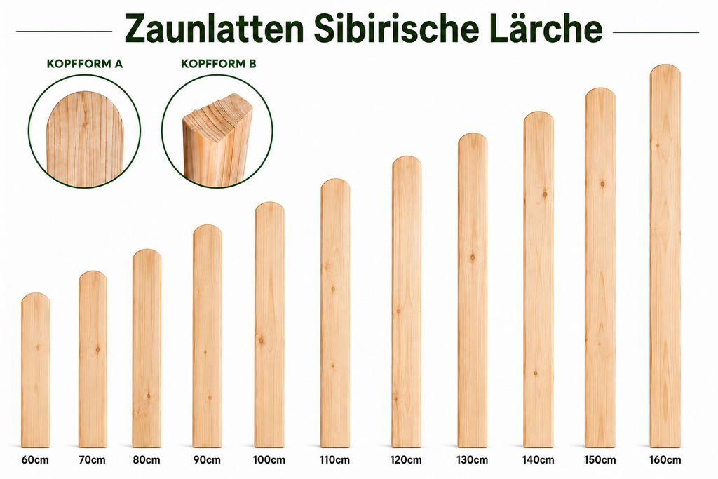 Zaunlatte 9x2x120  Sibirische Lärche Form A Produktbild  KI-generiertes Bild