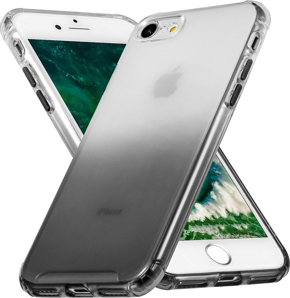 Conie Farbverlauf Schutzhülle für iPhone 7 8 SE 2 SE 3 Silikon Case Kamera Schutz Cover Hülle in Schwarz matt