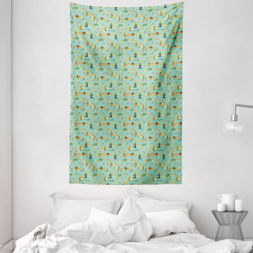 ABAKUHAUS Kindergarten Wandteppich und Tagesdecke, Füchse mit Brille aus Weiches Mikrofaser Stoff Waschbar ohne Verblassen Digitaldruck, 140 x 230...