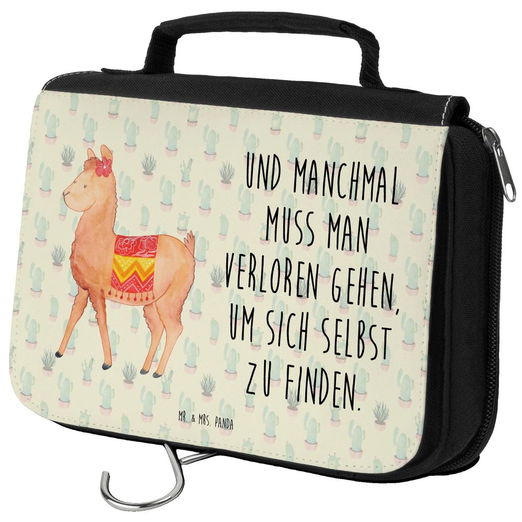 Mr. & Mrs. Panda Kulturbeutel Alpaka Stolz - Kaktus Grün - Geschenk, Schminktasche, Kosmetiktasche, kulturtäschchen, Lama, badtasche, kosmetiktä...