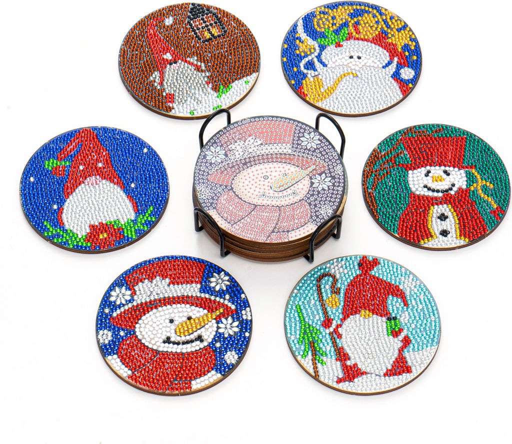 DIY Diamond Paint Christmas Untersetzer Packung mit 6 Keramik-Trinkglas-Cup-Kissen Rutschfeste Tisch-DIY-Tischset-Isolierunterlage mit Halter
