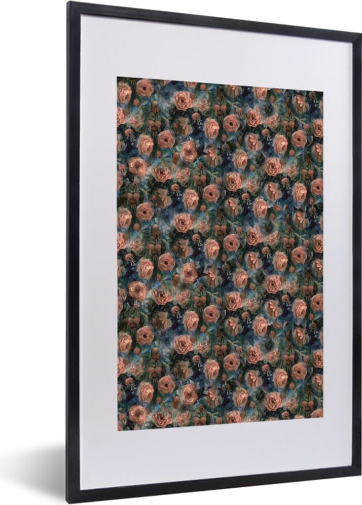 MuchoWow MuchoWow Gerahmtes Poster Rosen - Aquarell - Rosa 40x60 cm - Poster mit zchwarzem Bilderrahmen - Poster in Rahmen