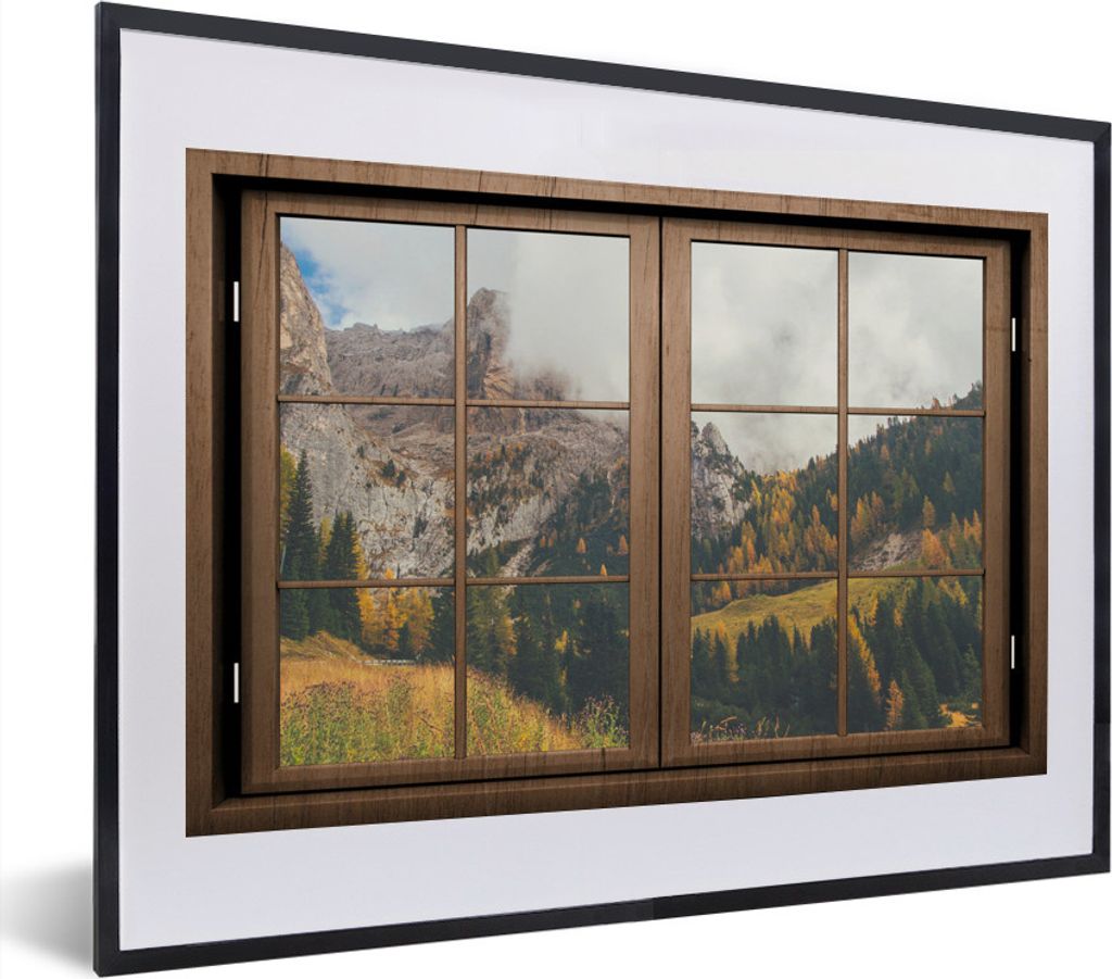 MuchoWow MuchoWow Gerahmtes Poster Aussicht - Berg - Baum 40x30 cm - Poster mit zchwarzem Bilderrahmen - Bilderrahmen - Poster im Rahmen