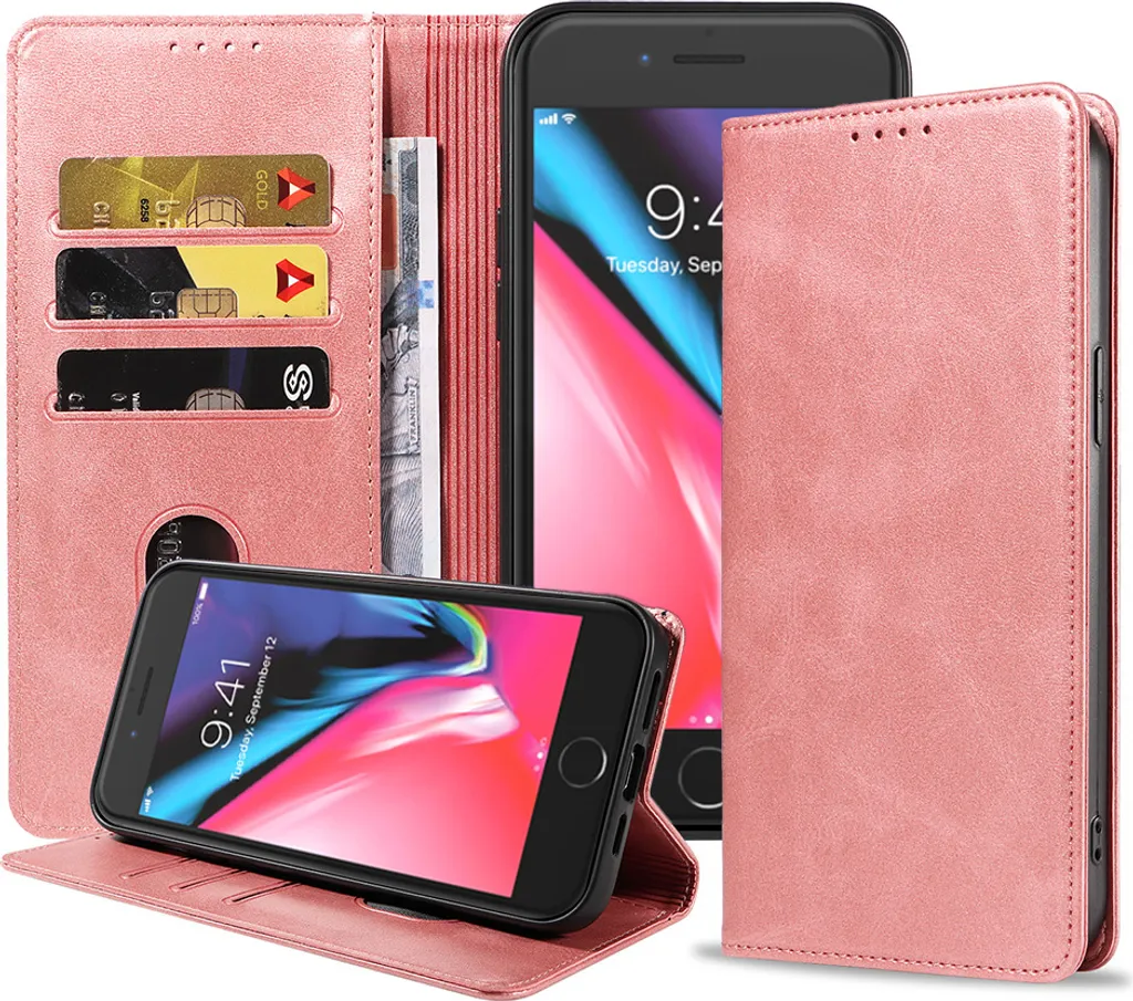 Custodia Protettiva iPhone 7 Plus Rosa Smartphonica | Ecopelle Libro Magnetica