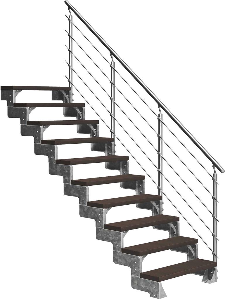 Dolle Außentreppe Gardentop 180-220cm Geschosshöhe mit Trimax dunkelbraun 100cm breit mit Prova-Geländer