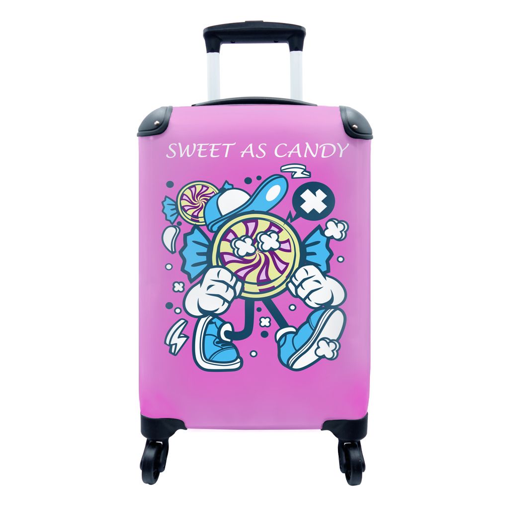 MuchoWow Koffer Handgepäck Trolley Rollkoffer Kleine Reisekoffer mit 4 Rollen - Vintage - Süßigkeiten - Schuhe - Cabin Size < 55x40x23 cm & 55...