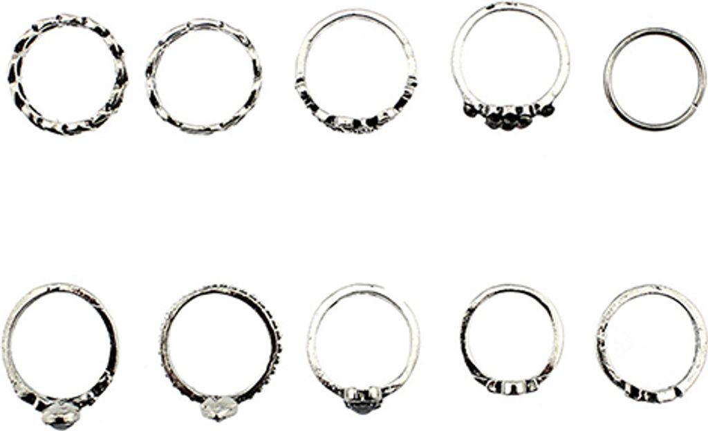 10 Teile/satz Damen Punk Vintage Strass Geätzt Hohl Midi Knuckle Ring Set-Silber