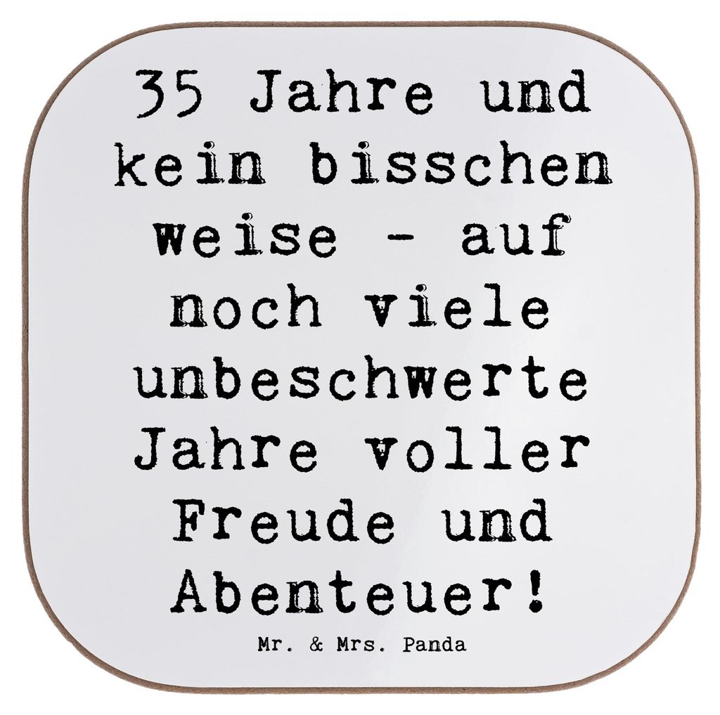 Mr. & Mrs. Panda Untersetzer Quadratisch Spruch 35. Geburtstag - Weiß - Geschenk, kein bisschen weise, Coaster, humorvoll, gläseruntersetzer, han...