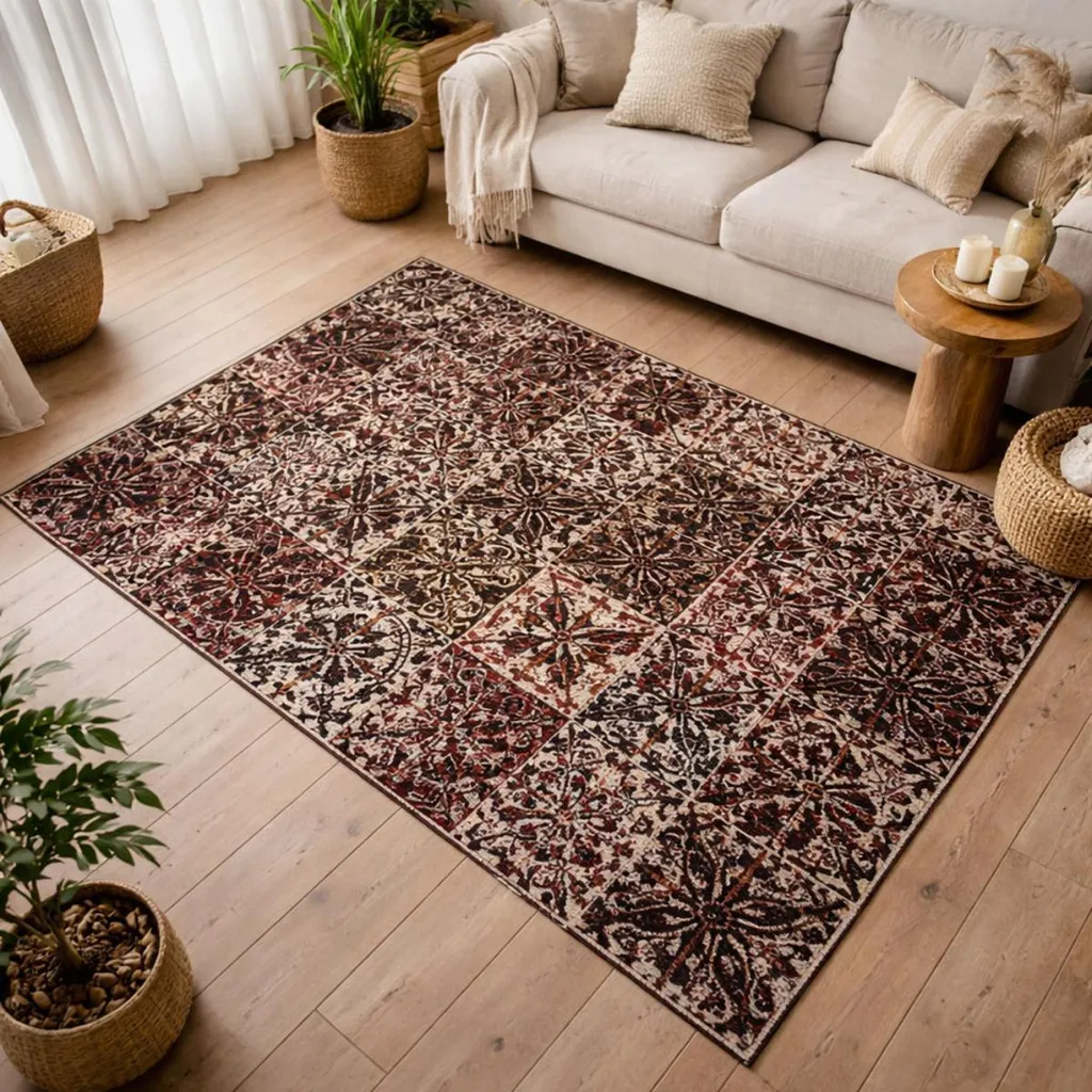 Tapis géométrique LINIT en laine véritable tissé main haute qualité - 2